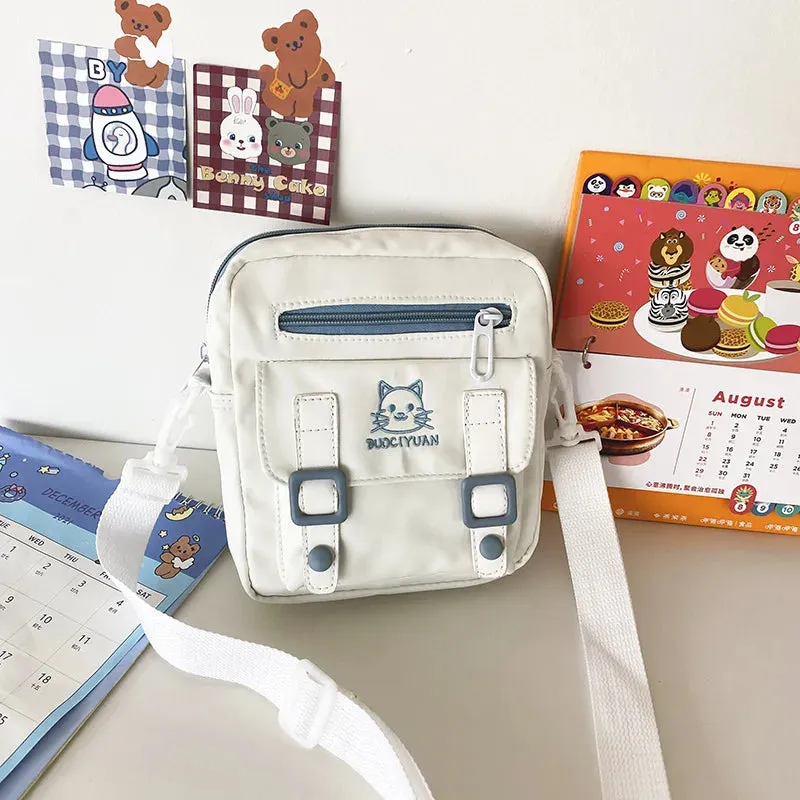Kawaii Cartoon Cat Embroidery Bag For Women New 2023 Student Small Crossbody Bag Nylon Messenger Bag Phone Bag and Purse Bolso