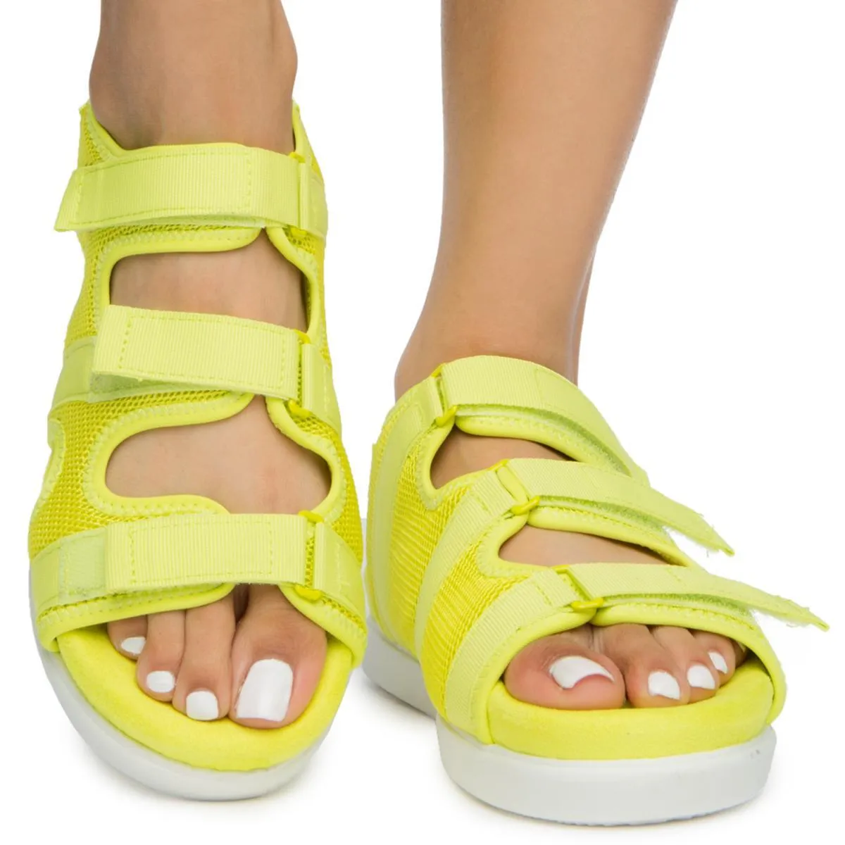 KIKI-26 3 VELCRO STRAP SPORT SANDALS NEON YELLOW MESH