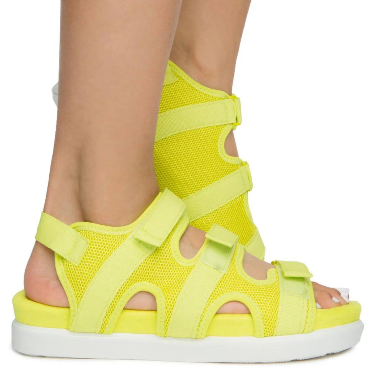 KIKI-26 3 VELCRO STRAP SPORT SANDALS NEON YELLOW MESH