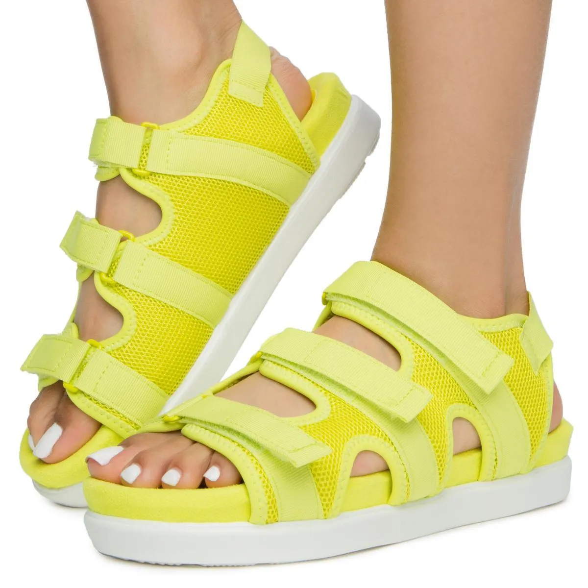 KIKI-26 3 VELCRO STRAP SPORT SANDALS NEON YELLOW MESH