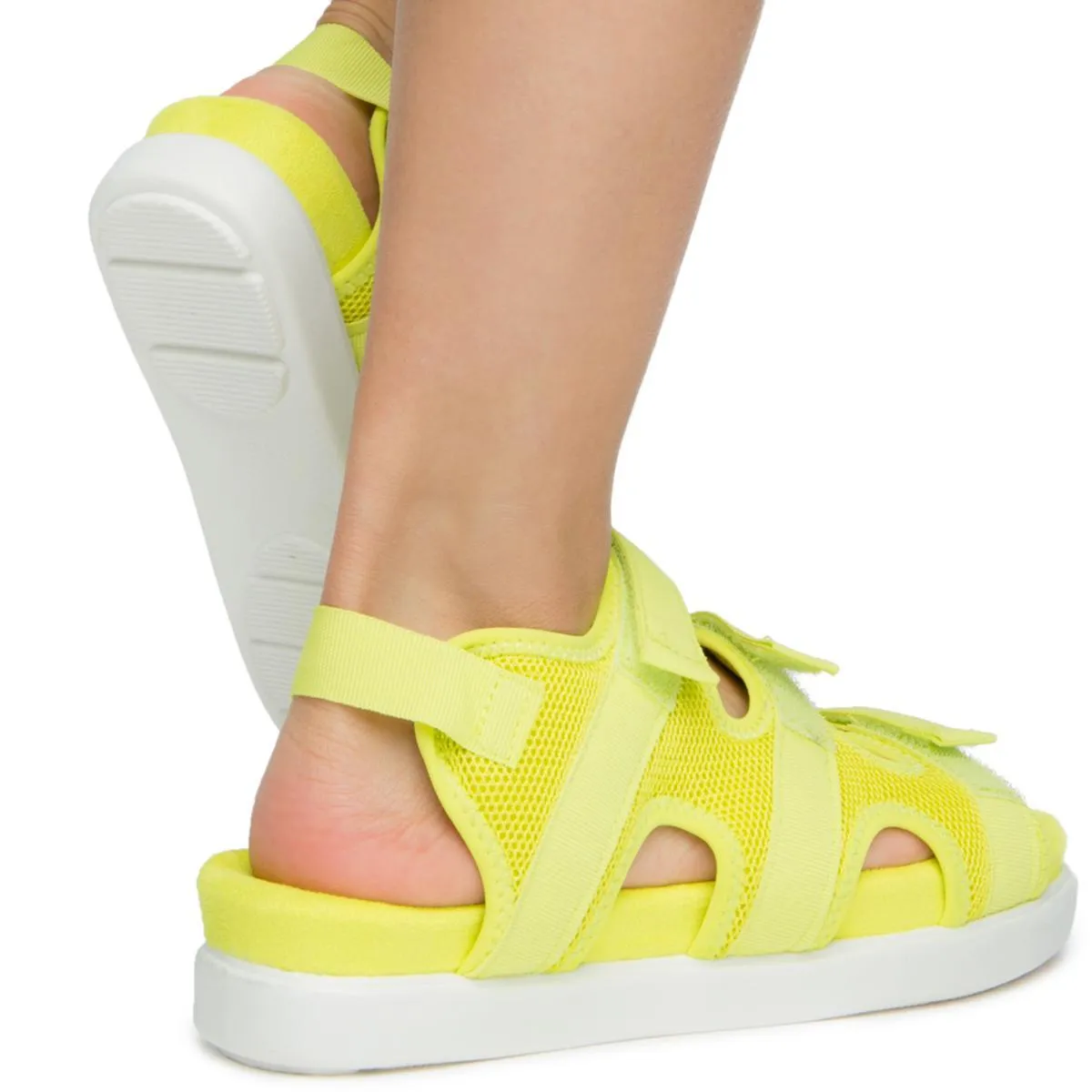 KIKI-26 3 VELCRO STRAP SPORT SANDALS NEON YELLOW MESH