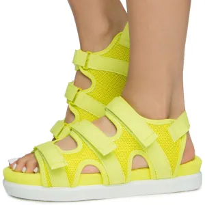 KIKI-26 3 VELCRO STRAP SPORT SANDALS NEON YELLOW MESH