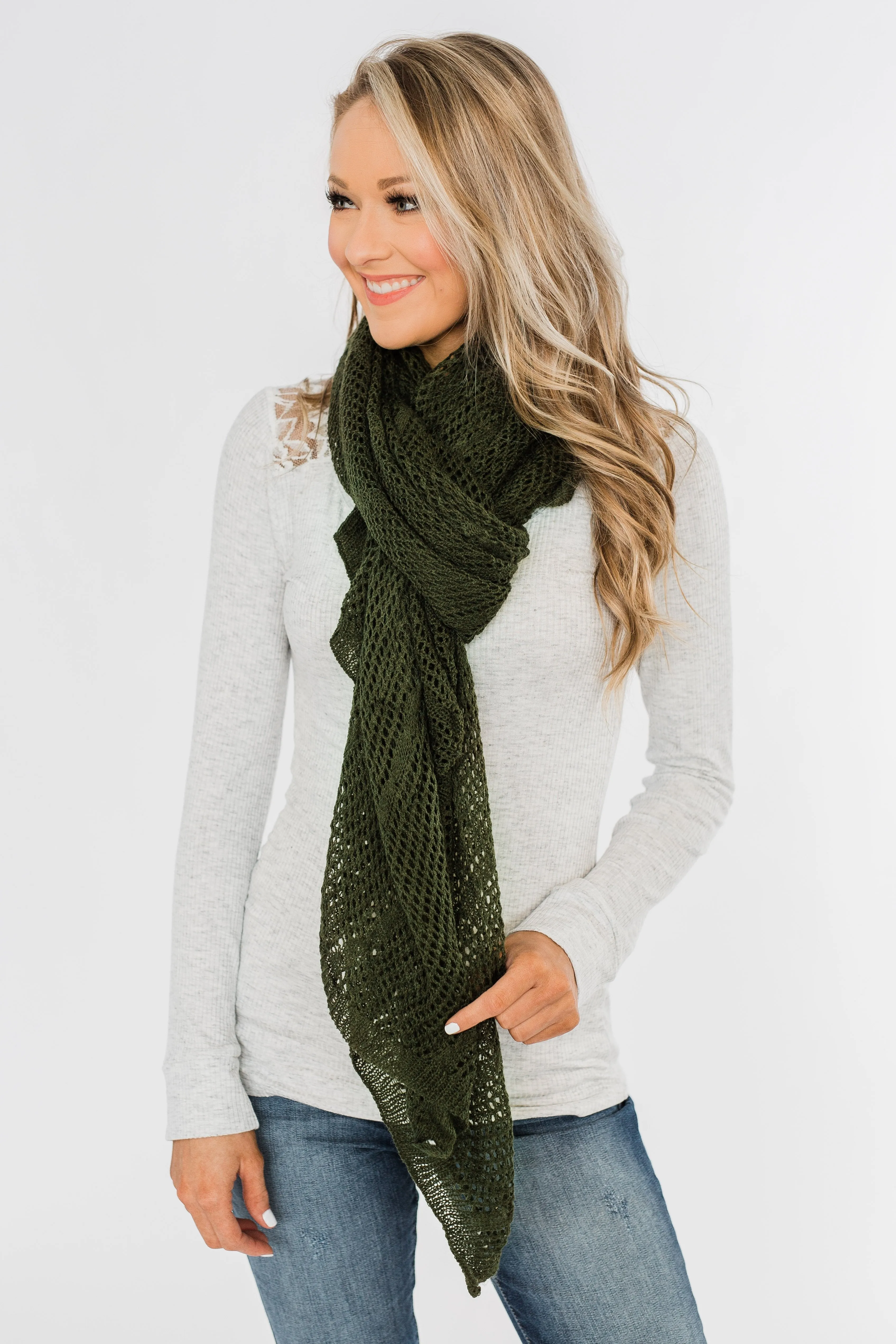 Knit Wrap Scarf- Army Green