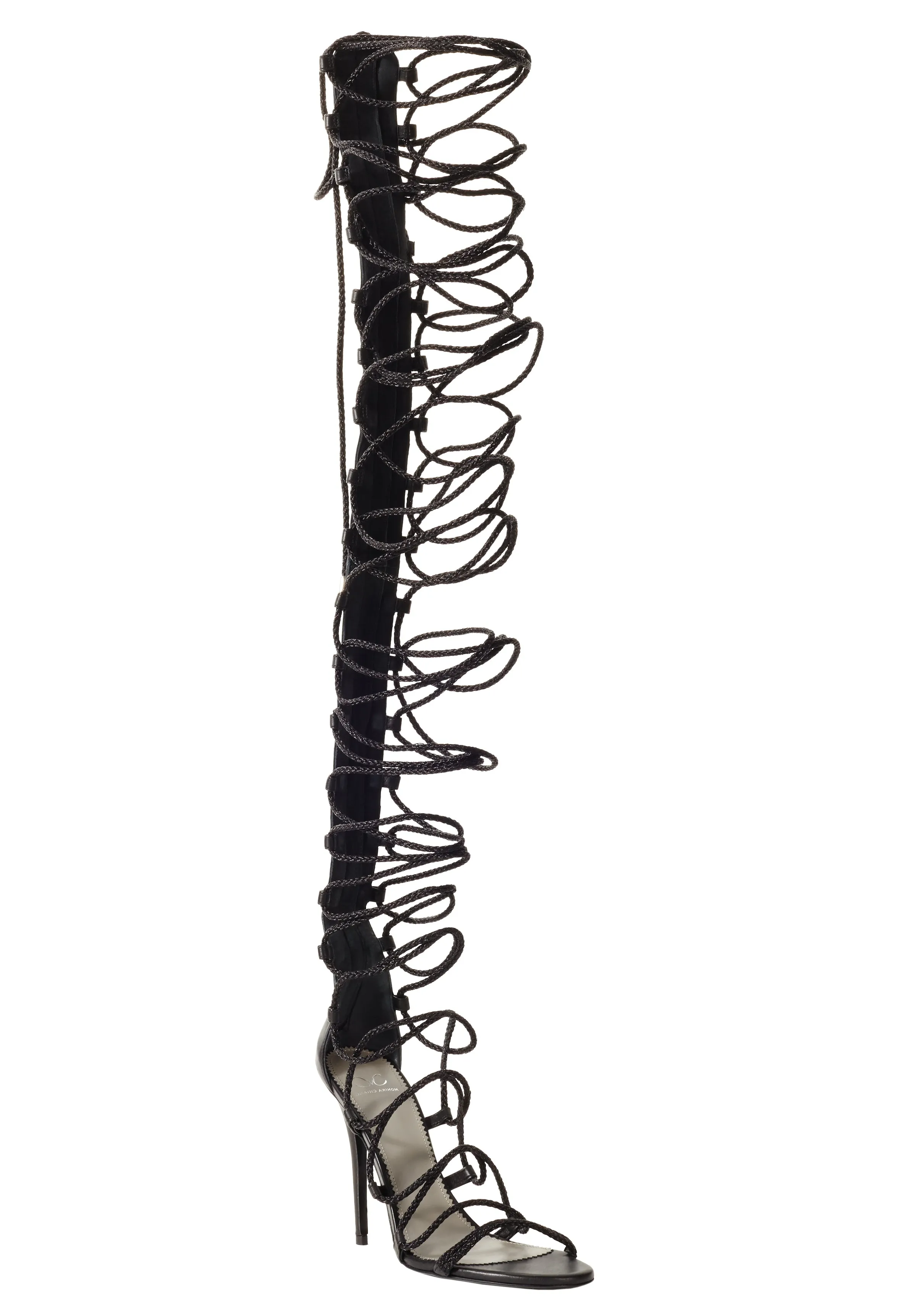 KORA BLACK LEATHER THIGH-HIGH SANDALS