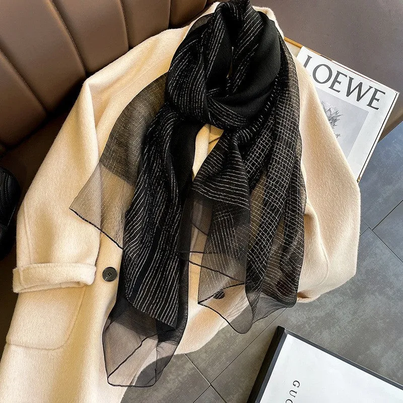 Korean Style New Contrast Color Warm Scarf Fashionable Western Style Gift Giving Long Shawl Women's Silk Blended Scarf