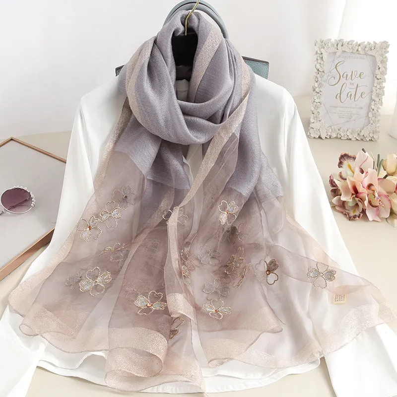 Korean Style New Contrast Color Warm Scarf Fashionable Western Style Gift Giving Long Shawl Women's Silk Blended Scarf