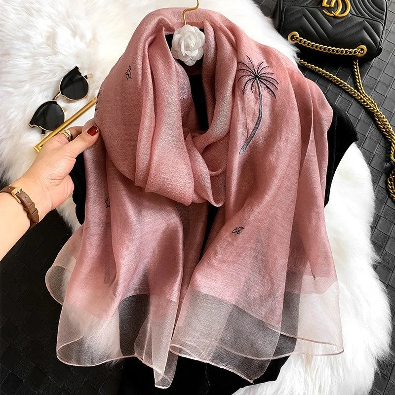 Korean Style New Contrast Color Warm Scarf Fashionable Western Style Gift Giving Long Shawl Women's Silk Blended Scarf
