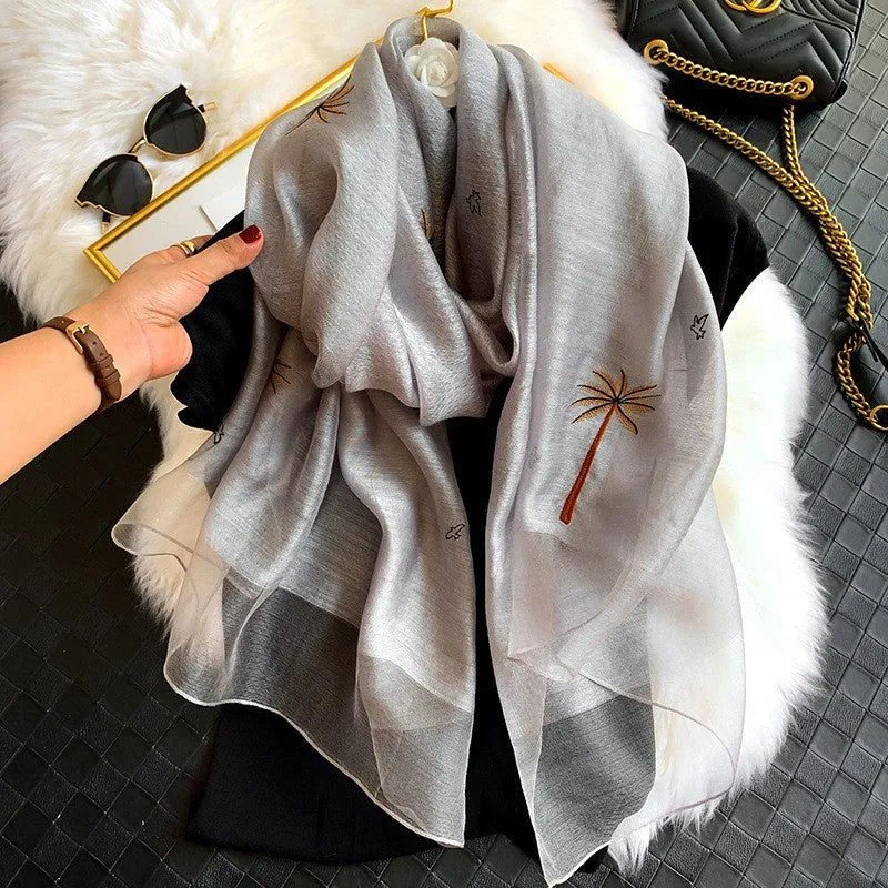 Korean Style New Contrast Color Warm Scarf Fashionable Western Style Gift Giving Long Shawl Women's Silk Blended Scarf