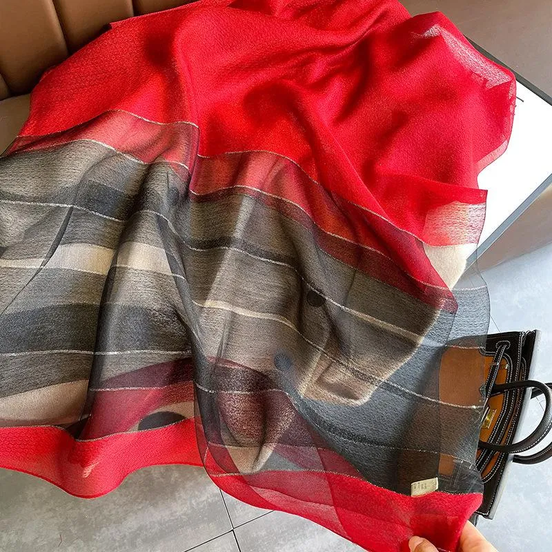 Korean Style New Contrast Color Warm Scarf Fashionable Western Style Gift Giving Long Shawl Women's Silk Blended Scarf
