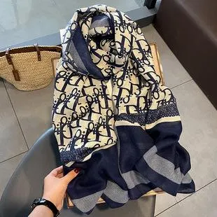 Korean Style New Contrast Color Warm Scarf Fashionable Western Style Gift Giving Long Shawl Women's Silk Blended Scarf