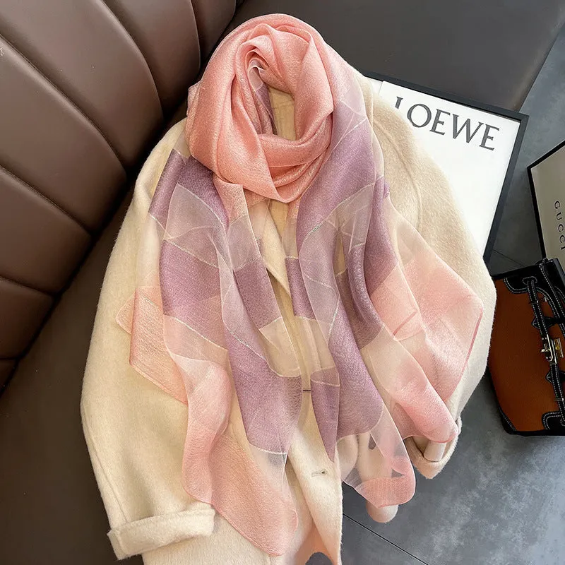 Korean Style New Contrast Color Warm Scarf Fashionable Western Style Gift Giving Long Shawl Women's Silk Blended Scarf