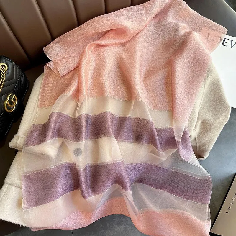 Korean Style New Contrast Color Warm Scarf Fashionable Western Style Gift Giving Long Shawl Women's Silk Blended Scarf