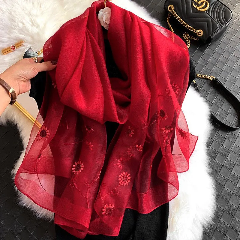 Korean Style New Contrast Color Warm Scarf Fashionable Western Style Gift Giving Long Shawl Women's Silk Blended Scarf