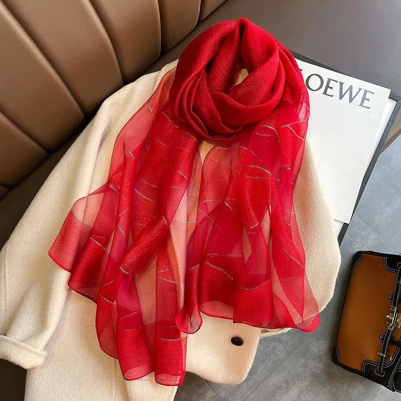 Korean Style New Contrast Color Warm Scarf Fashionable Western Style Gift Giving Long Shawl Women's Silk Blended Scarf