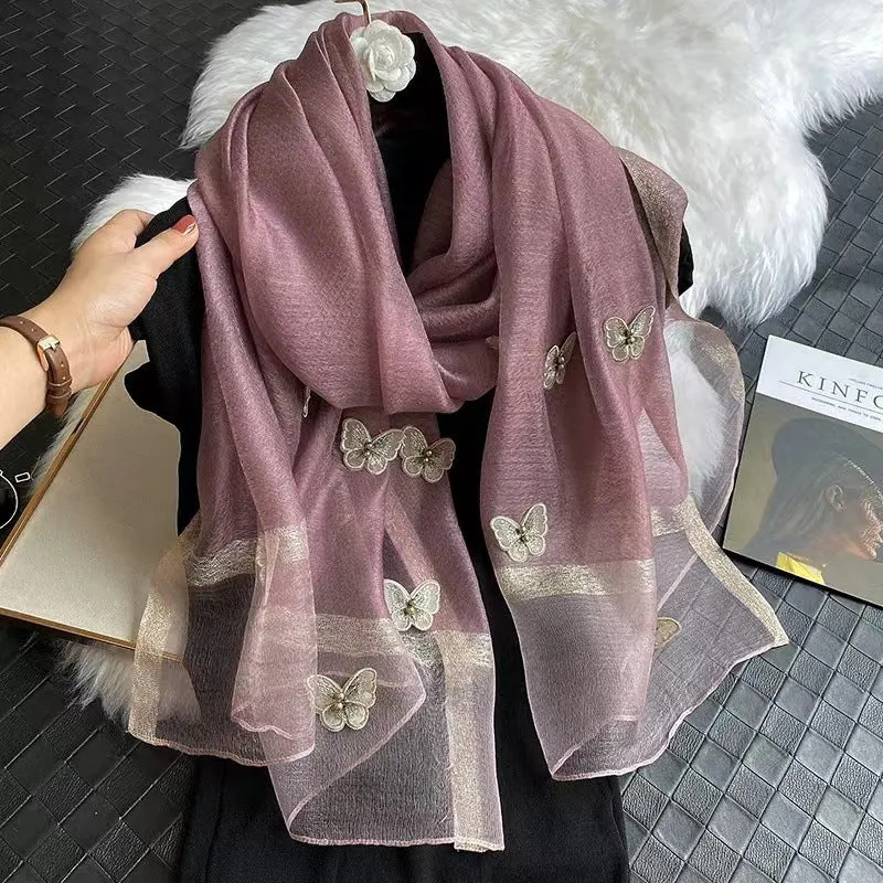 Korean Style New Contrast Color Warm Scarf Fashionable Western Style Gift Giving Long Shawl Women's Silk Blended Scarf