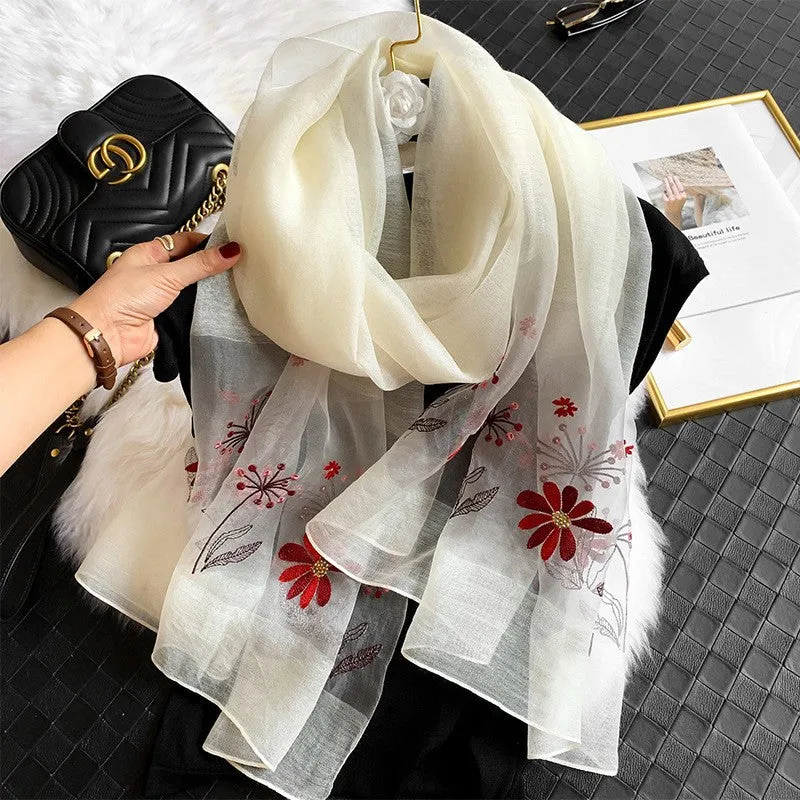 Korean Style New Contrast Color Warm Scarf Fashionable Western Style Gift Giving Long Shawl Women's Silk Blended Scarf