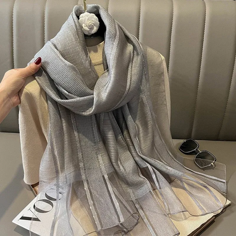 Korean Style New Contrast Color Warm Scarf Fashionable Western Style Gift Giving Long Shawl Women's Silk Blended Scarf