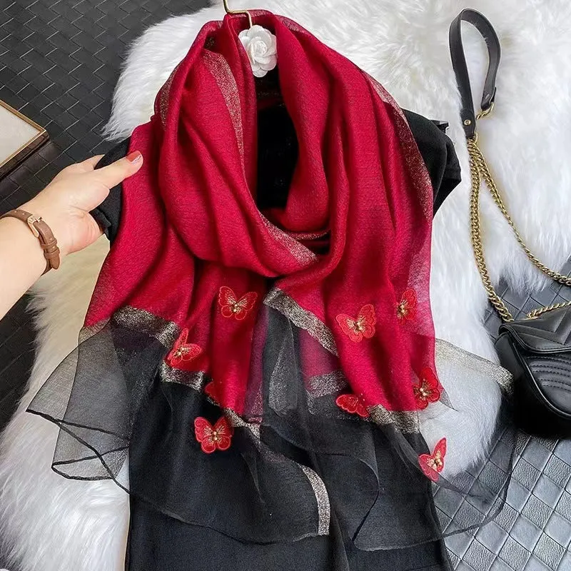Korean Style New Contrast Color Warm Scarf Fashionable Western Style Gift Giving Long Shawl Women's Silk Blended Scarf
