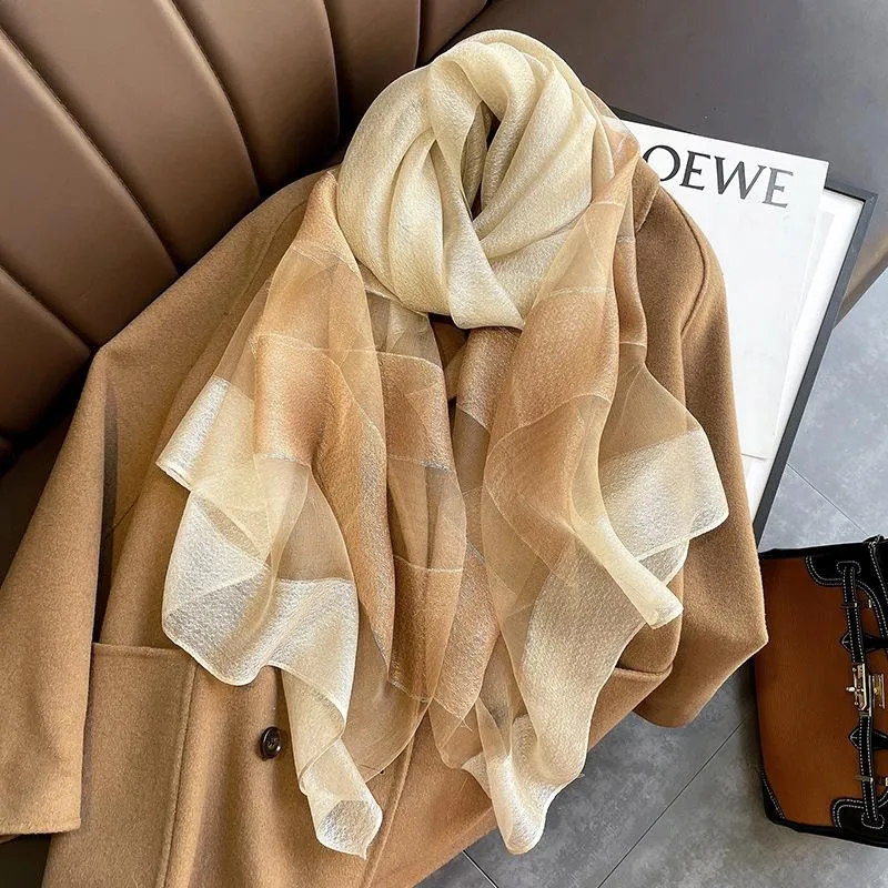 Korean Style New Contrast Color Warm Scarf Fashionable Western Style Gift Giving Long Shawl Women's Silk Blended Scarf