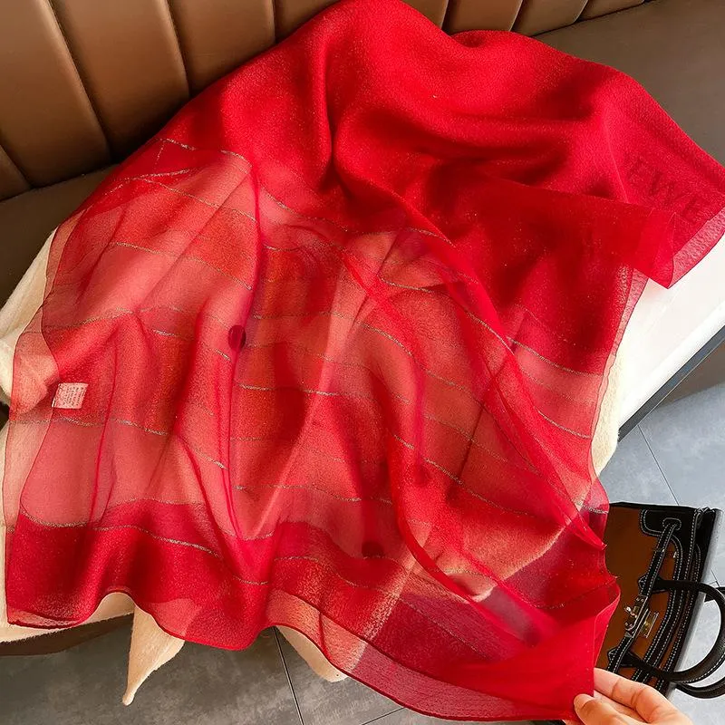 Korean Style New Contrast Color Warm Scarf Fashionable Western Style Gift Giving Long Shawl Women's Silk Blended Scarf