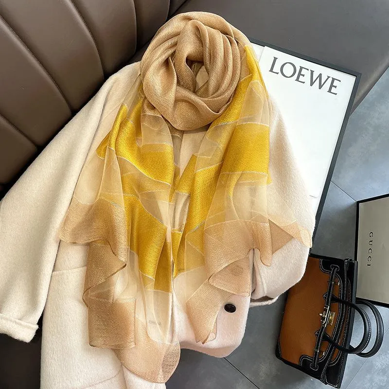 Korean Style New Contrast Color Warm Scarf Fashionable Western Style Gift Giving Long Shawl Women's Silk Blended Scarf