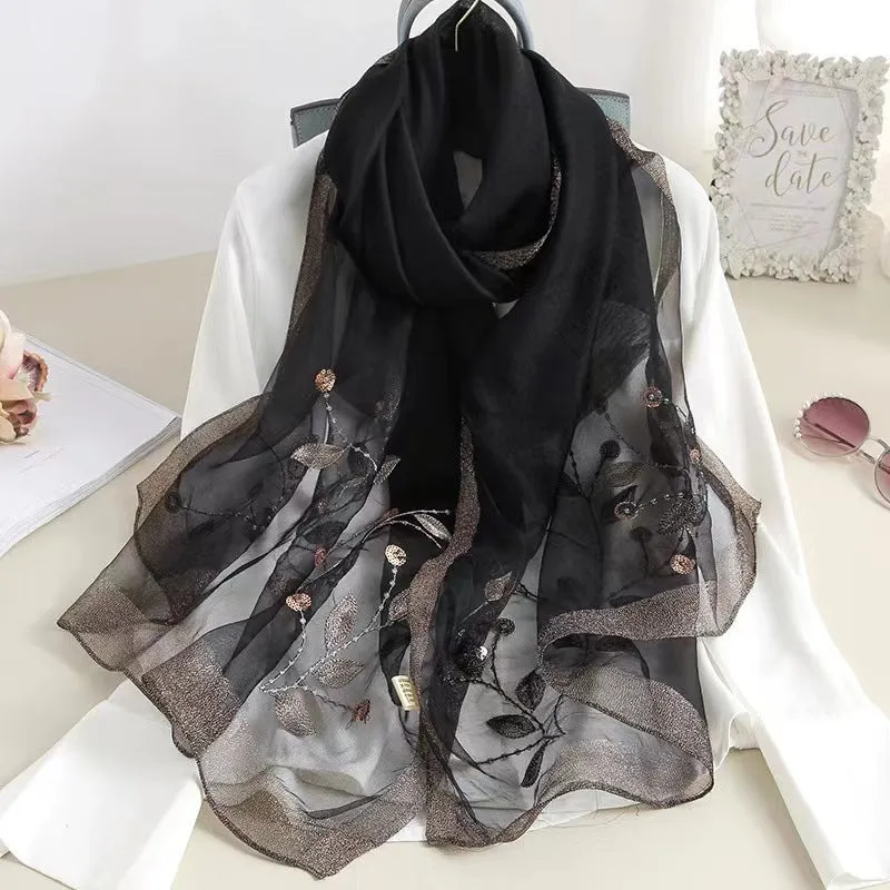 Korean Style New Contrast Color Warm Scarf Fashionable Western Style Gift Giving Long Shawl Women's Silk Blended Scarf
