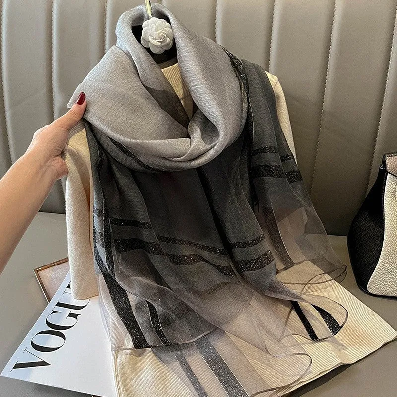 Korean Style New Contrast Color Warm Scarf Fashionable Western Style Gift Giving Long Shawl Women's Silk Blended Scarf