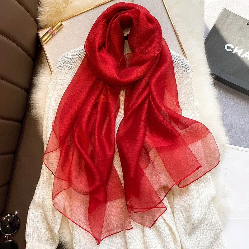 Korean Style New Contrast Color Warm Scarf Fashionable Western Style Gift Giving Long Shawl Women's Silk Blended Scarf