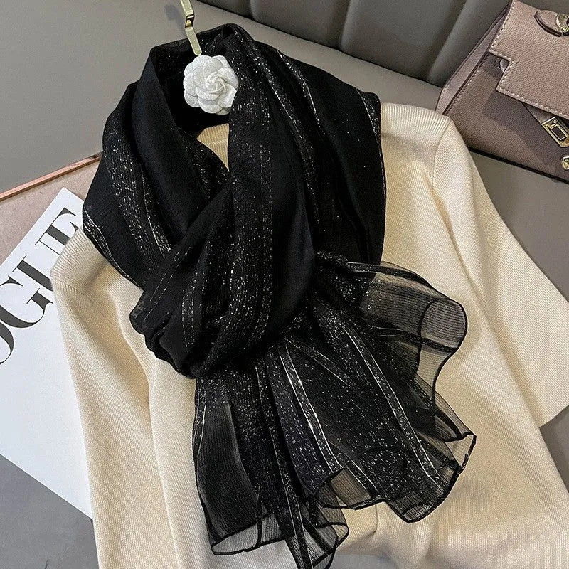 Korean Style New Contrast Color Warm Scarf Fashionable Western Style Gift Giving Long Shawl Women's Silk Blended Scarf