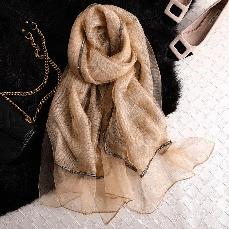 Korean Style New Contrast Color Warm Scarf Fashionable Western Style Gift Giving Long Shawl Women's Silk Blended Scarf