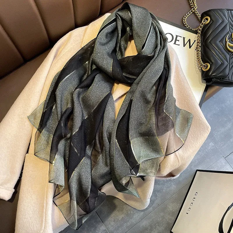 Korean Style New Contrast Color Warm Scarf Fashionable Western Style Gift Giving Long Shawl Women's Silk Blended Scarf