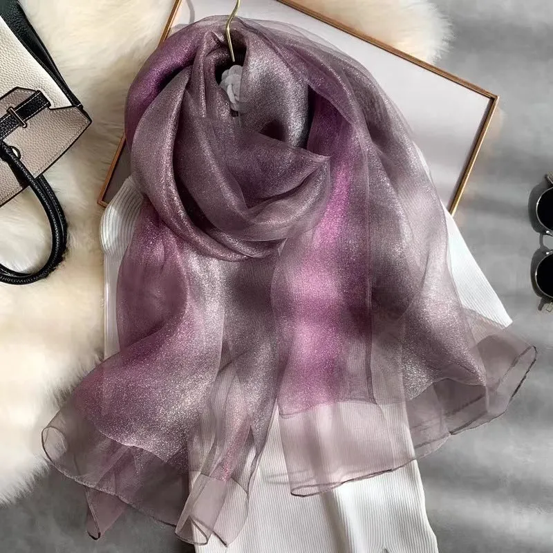 Korean Style New Contrast Color Warm Scarf Fashionable Western Style Gift Giving Long Shawl Women's Silk Blended Scarf