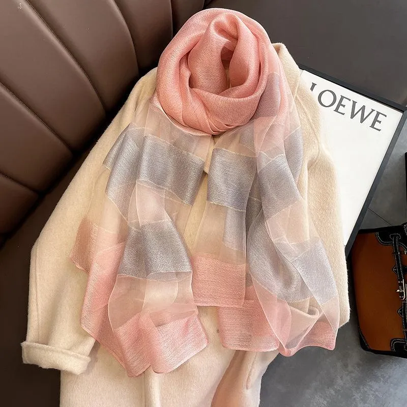 Korean Style New Contrast Color Warm Scarf Fashionable Western Style Gift Giving Long Shawl Women's Silk Blended Scarf