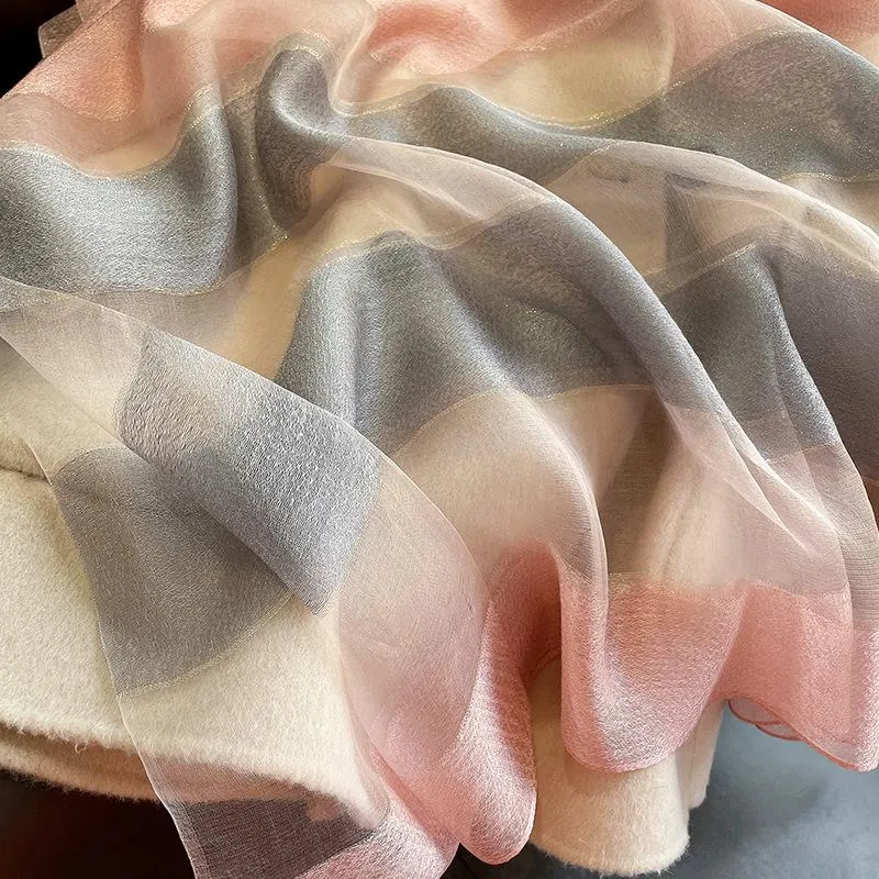 Korean Style New Contrast Color Warm Scarf Fashionable Western Style Gift Giving Long Shawl Women's Silk Blended Scarf