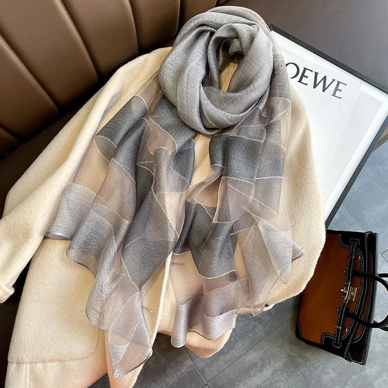 Korean Style New Contrast Color Warm Scarf Fashionable Western Style Gift Giving Long Shawl Women's Silk Blended Scarf