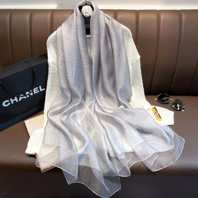 Korean Style New Contrast Color Warm Scarf Fashionable Western Style Gift Giving Long Shawl Women's Silk Blended Scarf