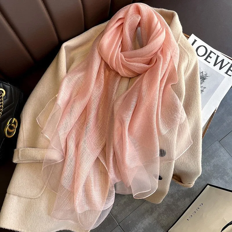 Korean Style New Contrast Color Warm Scarf Fashionable Western Style Gift Giving Long Shawl Women's Silk Blended Scarf