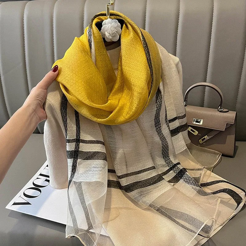 Korean Style New Contrast Color Warm Scarf Fashionable Western Style Gift Giving Long Shawl Women's Silk Blended Scarf