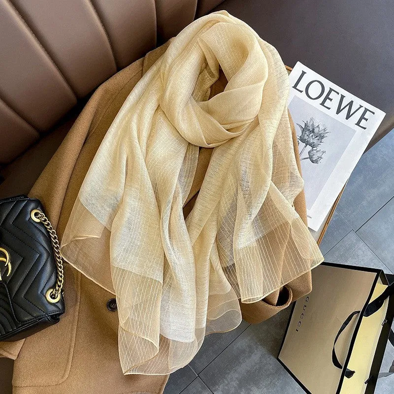 Korean Style New Contrast Color Warm Scarf Fashionable Western Style Gift Giving Long Shawl Women's Silk Blended Scarf
