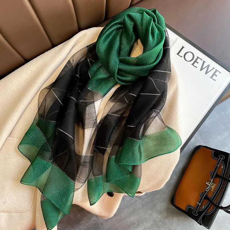 Korean Style New Contrast Color Warm Scarf Fashionable Western Style Gift Giving Long Shawl Women's Silk Blended Scarf
