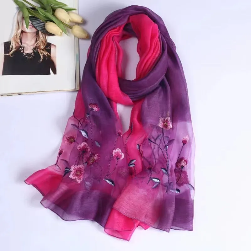 Korean Style New Contrast Color Warm Scarf Fashionable Western Style Gift Giving Long Shawl Women's Silk Blended Scarf