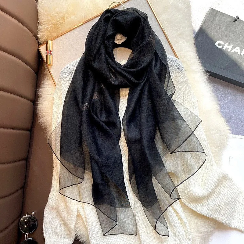 Korean Style New Contrast Color Warm Scarf Fashionable Western Style Gift Giving Long Shawl Women's Silk Blended Scarf