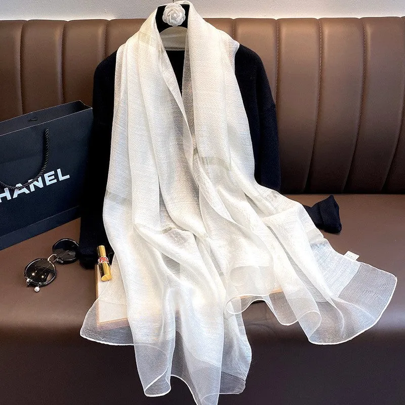 Korean Style New Contrast Color Warm Scarf Fashionable Western Style Gift Giving Long Shawl Women's Silk Blended Scarf