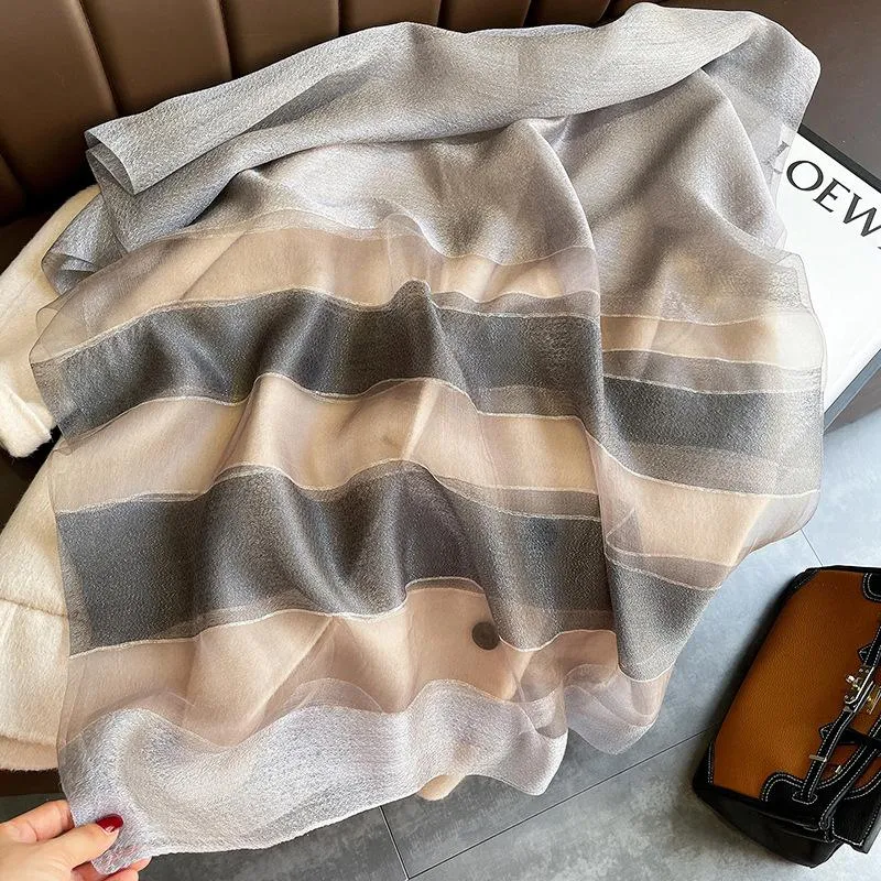 Korean Style New Contrast Color Warm Scarf Fashionable Western Style Gift Giving Long Shawl Women's Silk Blended Scarf