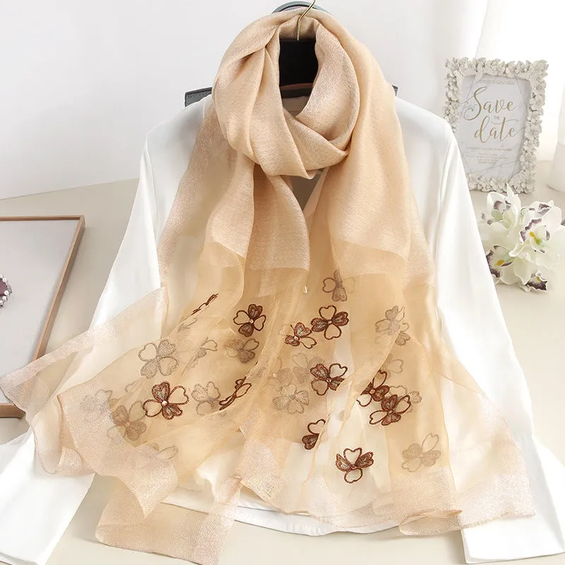 Korean Style New Contrast Color Warm Scarf Fashionable Western Style Gift Giving Long Shawl Women's Silk Blended Scarf