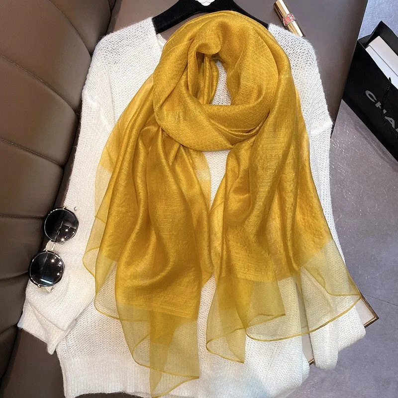 Korean Style New Contrast Color Warm Scarf Fashionable Western Style Gift Giving Long Shawl Women's Silk Blended Scarf