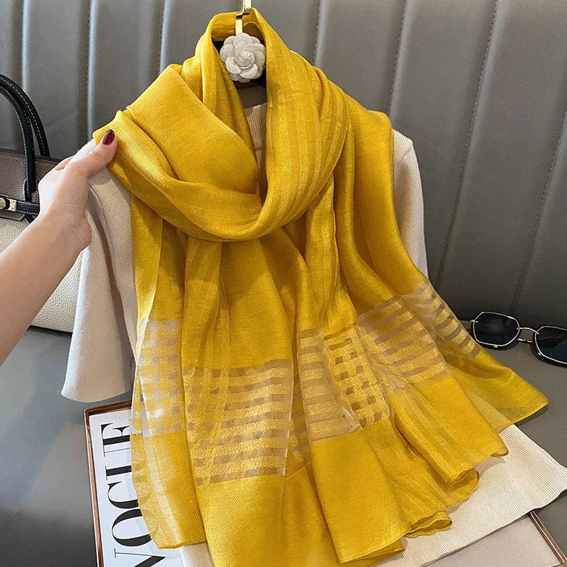 Korean Style New Contrast Color Warm Scarf Fashionable Western Style Gift Giving Long Shawl Women's Silk Blended Scarf