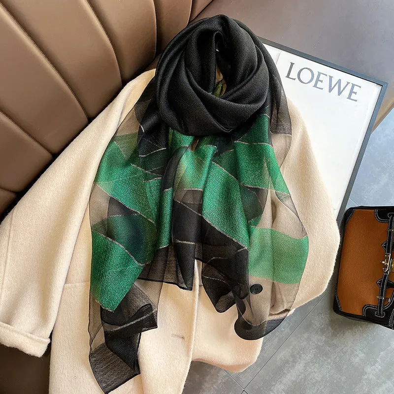 Korean Style New Contrast Color Warm Scarf Fashionable Western Style Gift Giving Long Shawl Women's Silk Blended Scarf