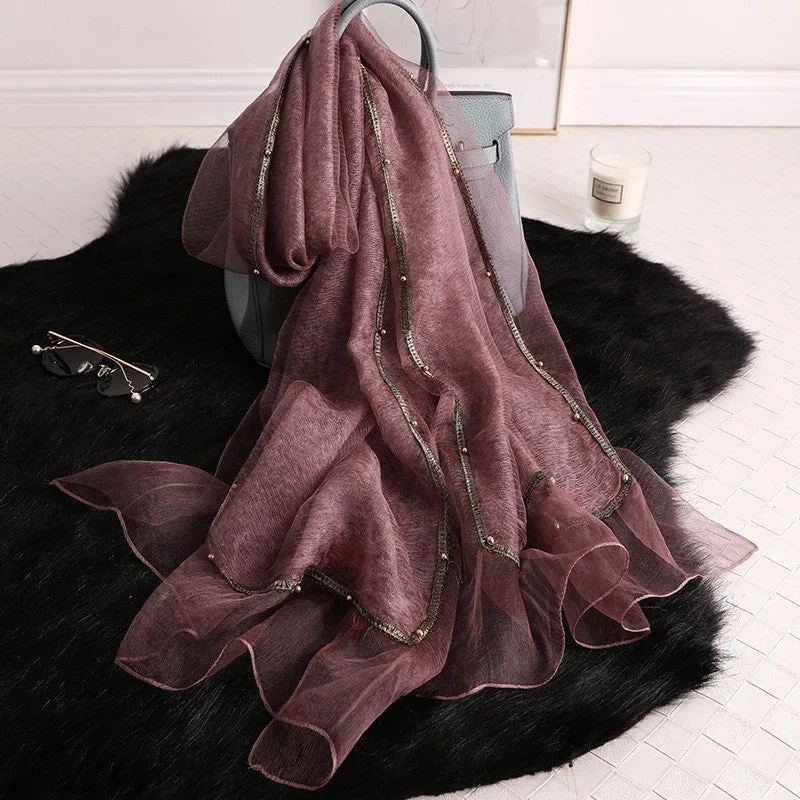 Korean Style New Contrast Color Warm Scarf Fashionable Western Style Gift Giving Long Shawl Women's Silk Blended Scarf