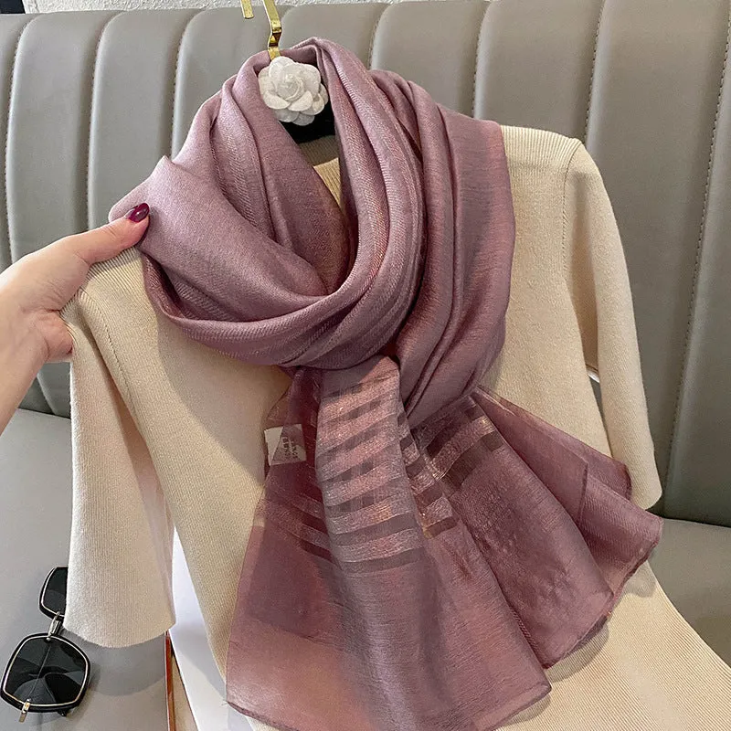 Korean Style New Contrast Color Warm Scarf Fashionable Western Style Gift Giving Long Shawl Women's Silk Blended Scarf